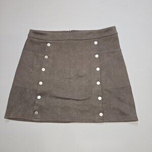 Fashion On Earth Faux Suede Mini Skirt Front Buttons Pockets Large Beige FE22F87
